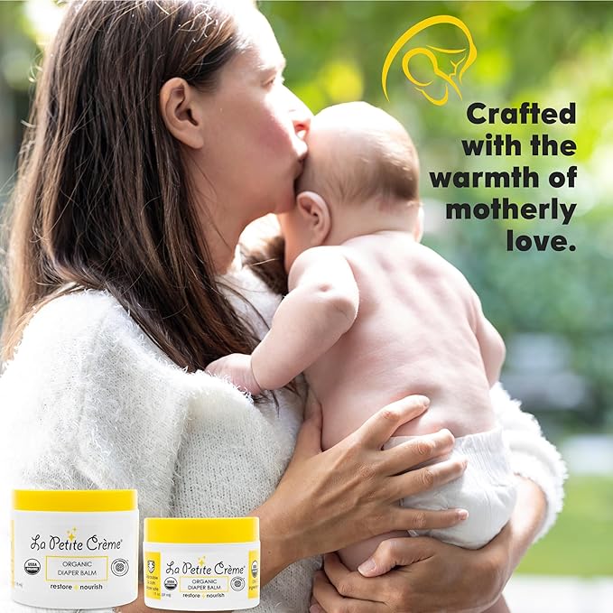 La Petite Creme French Organic Diaper Balm (4 oz) - Healing & Nourishing Diaper Cream - Gentle & Safe Liniment Baby Lotion - USDA Certified Organic - Baby Essentials for Newborn