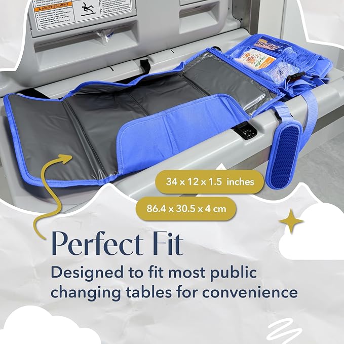 Portable Diaper Changing Mat, Fits Most Changing Tables, One-Hand Hook-and-Loop Fasteners, Front Touchscreen-Friendly Pocket, Blue