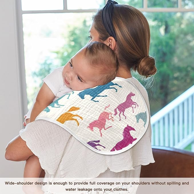 Horses Colorful Burp Cloths Baby Boys Girls Absorbent Soft Cotton Burping Cloths Rags, 4 Pack