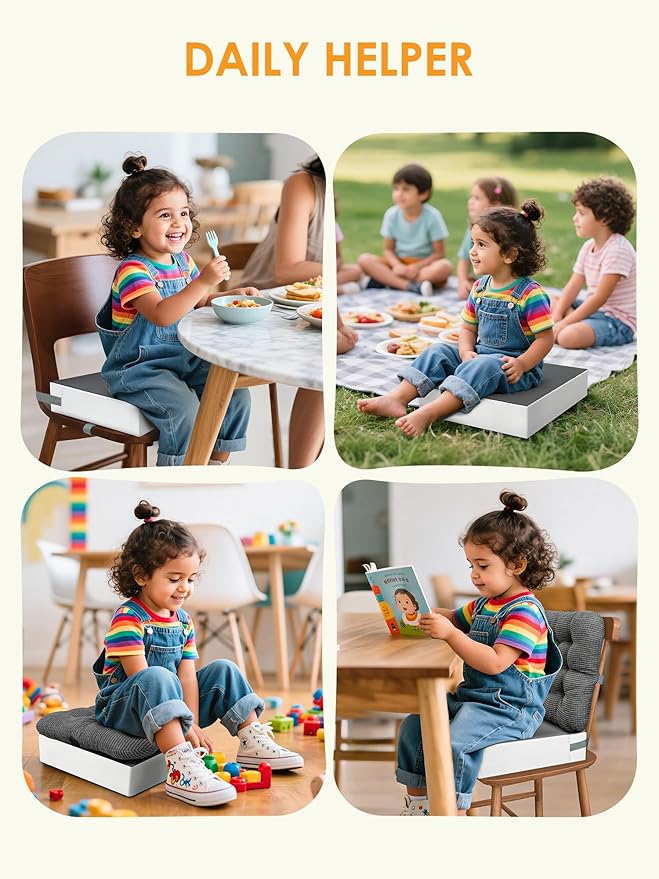 Booster Seat for Kitchen Chair, Toddler Booster Seats with Adjustable Washable Safety Belts,Kitchen Dining Table Booster Seat, Portable Travel Increasing Cushion for Baby Child Kid Boy Girl