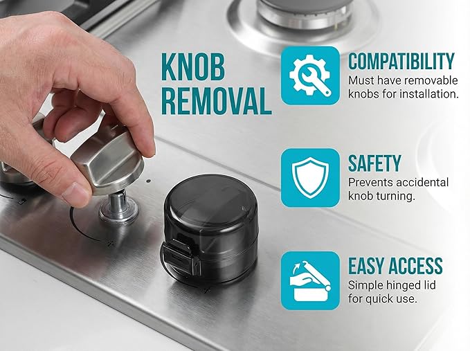 Stove Knob Covers for Child Safety, Black Gas Range Protectors for Baby Proofing Heat Resistant Oven Guard Locks Fits Button Under 2.4" Diameter Secure Under-Knob Anchor Fit Plastic Heat Resistant 5Pc