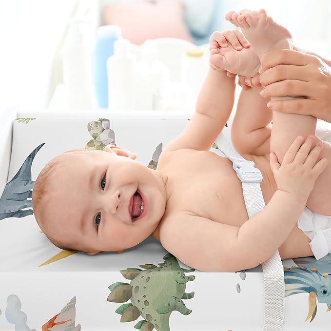 Sweet Jojo Designs Watercolor Dinosaur Dino Boy Baby Changing Pad Cover Sheet Infant Newborn Diaper Table Change Mat Cover Green Slate Blue White Modern Jurassic Nature Animal Steel Turquoise Mustard
