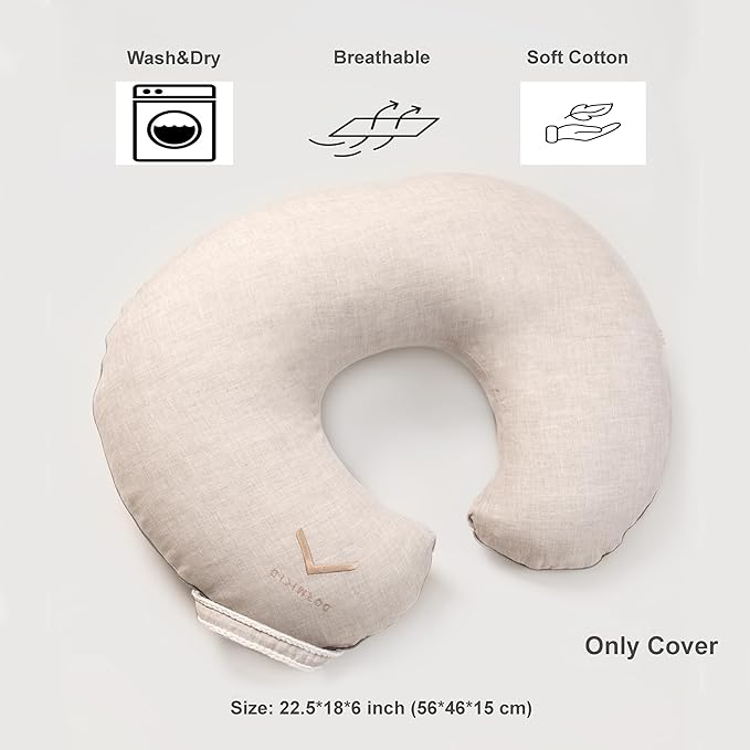 Linen Cover for Nursing Pillow • Premium Quality 100% Organic Oeko-Tex Standard • Case for Breastfeeding and Bottle Feeding Pillow • Soft and Breathable • Only Cover (Natur Linen)