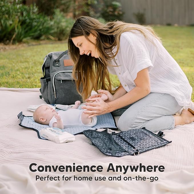 KeaBabies Portable Diaper Changing Pad, Travel, Car - Large Waterproof Baby Changing Mat, Wipeable, Padded, On The Go Travel Diaper Clutch Bag, Easy to Use Pockets for Newborn Essentials (Dino Ridge)