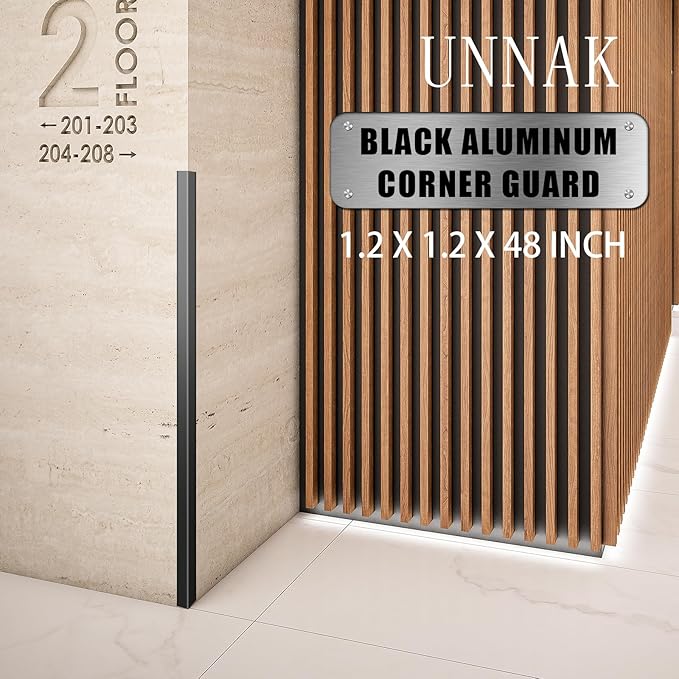 Aluminum Alloy Black Corner Guards 6PCS Thickness Wall Corner Protectors for Walls Right Angle Corner Protectors Guards L Shaped Metal Protectors 90° Angle, Corner Guards 19Ga (1.2x1.2X48.0 Inch)