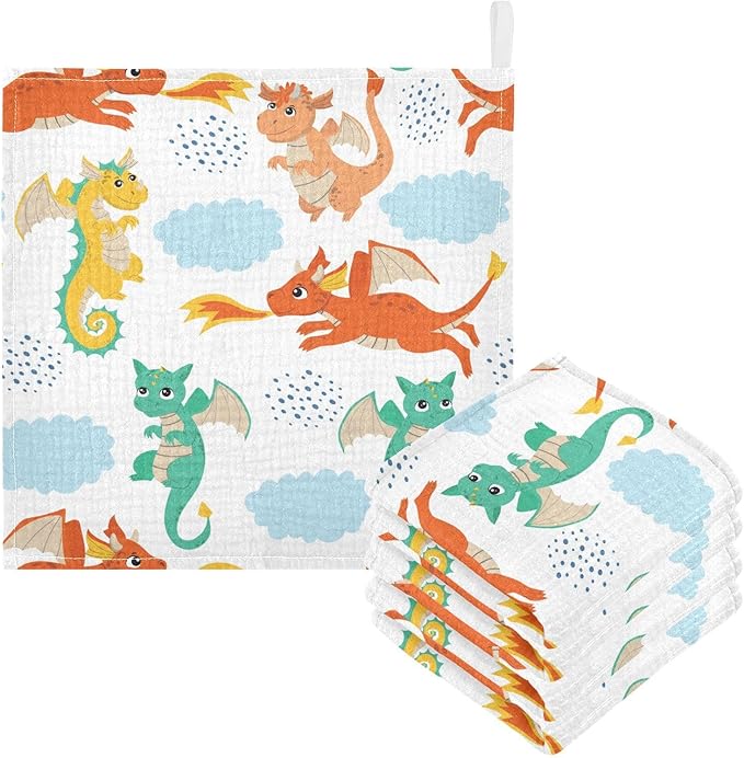 vvfelixl Baby Muslin Washcloths Flying Dragons Baby Burp Cloths Cotton Baby Face Towel for Newborn Infants Boys Girls Soft and Absorbent 11.8 X 11.8 in, 3 Pack