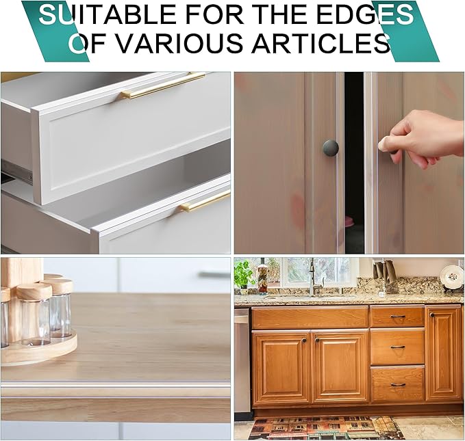 MONOID Drawer Edge Protector, Slip-On Clear Table Corners Guards, Door Kitchen Furniture Bumper, Prevent Wear, Impact Protection, Ease to Cut, 3/4" Thick, 36" Length – Clear, Pack of 5