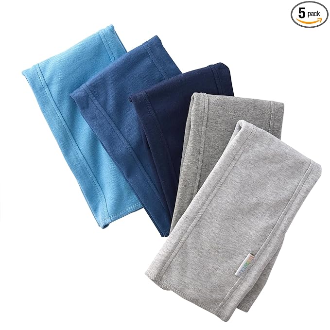 Butterblu Bailey 5-Pack Burp Cloths 100% Organic Cotton Knit for Newborn & Baby Boys & Girls, Blue, One Size