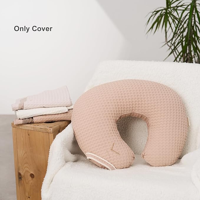 Organic Cover for Nursing Pillow • Premium Quality 100% Cotton Oeko-Tex Standard • Case for Breastfeeding and Bottle Feeding Pillow • Soft and Breathable • Only Cover (Poudre Waffle)