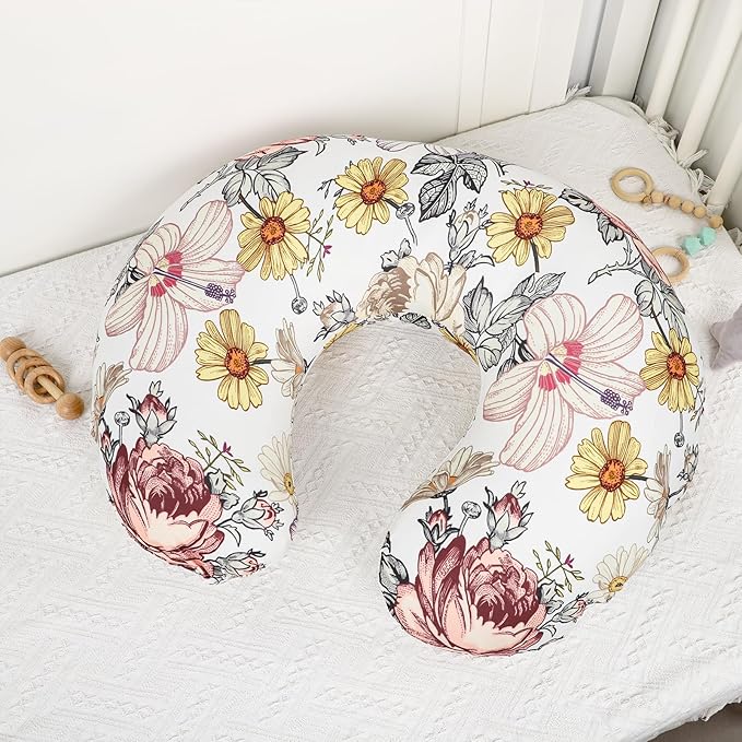 Nursing Pillow Cover, Stretchy Breastfeeding Pillow Slipcover for Baby Girls, Soft Snug Fits On Newborn Feeding Pillowcase, Floral