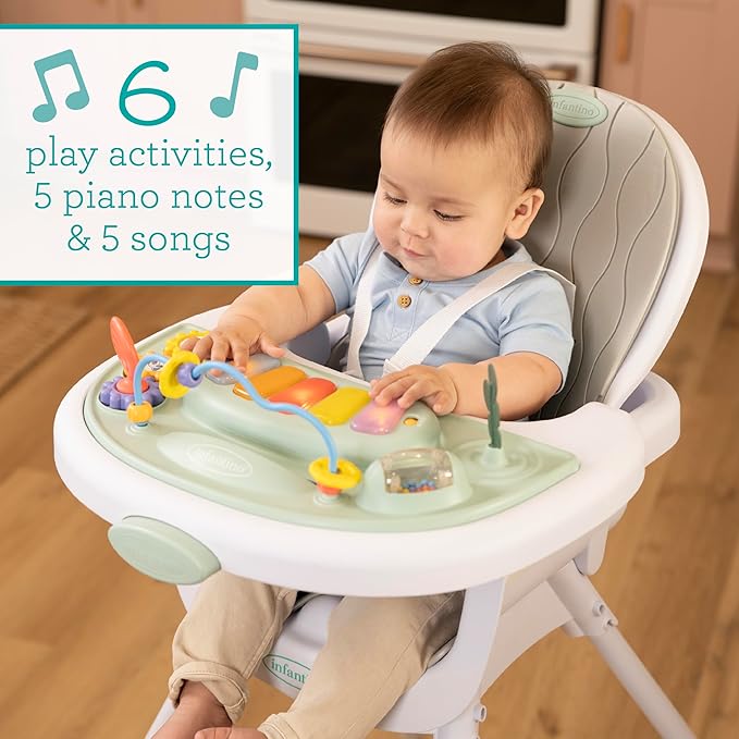 Infantino Music & Lights 8-in-1 Convertible High Chair for Babies & Toddlers, Interactive Lights & Sounds, Removable Legs, Wipe-Clean Seat with Tray, Ages 6 Months+