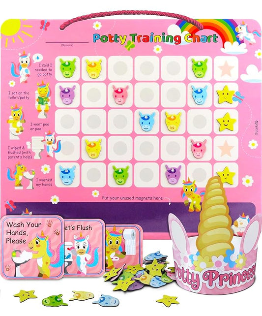 PUTSKA Potty Training Reward Chart for Girls with 35 Reusable Stickers – Potty Chart for Toddlers Girls - Reward Chart for Kids for Toilet Success - Unicorn