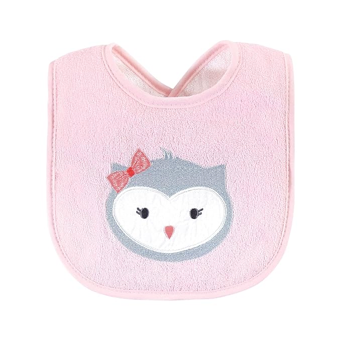 Hudson Baby Unisex Baby Cotton Terry Drooler Bibs with Fiber Filling, Pink Girl Woodland, One Size