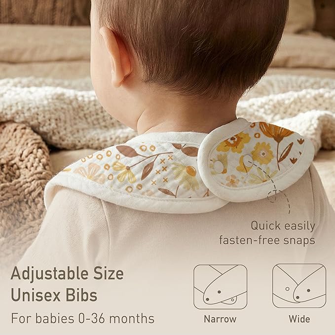 GLLQUEN BABY Muslin Drool Bibs for Boys Girls 6 Pack, Adjustable Baby Bibs for Drooling and Teething, Soft Cotton Baby Bandana Bib for Newborn Feeding Essentials (Sunny Bloom Garden)