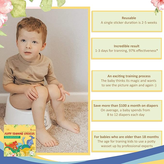 Potty Training Seat Magic Sticker | Dinosaur Potty Training Toilet Color Changing Sticker | 5 Pack Toilet Targets with Free Potty e Book | Use with or Without Potty Chart or Potty Watch