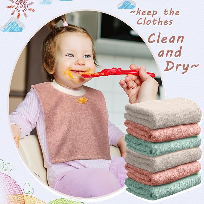 Foaincore 6 Pcs Pullover Baby Bibs Cotton Terry Toddler Absorbent Infant for Feeding and Drooling Towel Bib (Vivid Color)