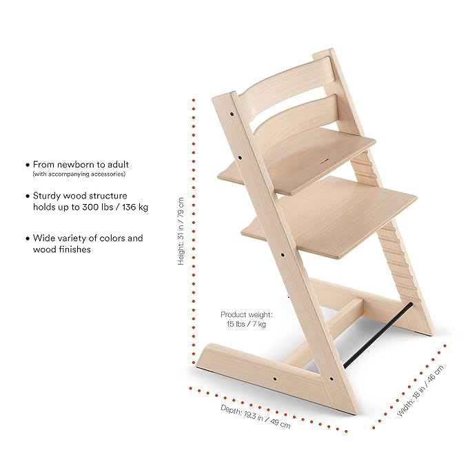 Tripp Trapp Chair from Stokke, Whitewash - Adjustable, Convertible Chair for Toddlers, Children & Adults - Convenient, Comfortable & Ergonomic - Classic Design