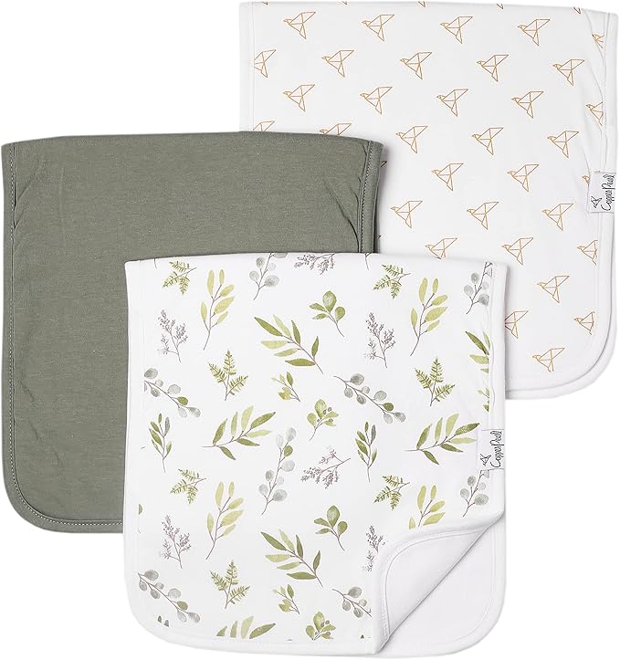 Copper Pearl Premium Baby Burp Cloths - 3-Pack Large Cotton Burp Cloths, Extra Soft Spit Up Rags with 3 Absorbent Layers, Perfect for Baby Boy and Baby Girl Gifts (21" x 10" Size, Haven Set)