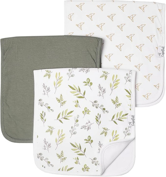 Copper Pearl Premium Baby Burp Cloths - 3-Pack Large Cotton Burp Cloths, Extra Soft Spit Up Rags with 3 Absorbent Layers, Perfect for Baby Boy and Baby Girl Gifts (21" x 10" Size, Haven Set)
