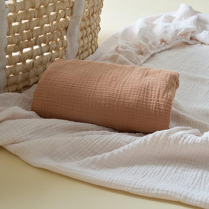 Meracorallo Muslin Changing Pad Cover, 2 Pack 100% Cotton Soft and Comfortable Changing Table Cover for Baby Boys and Girls, Camel & Fog