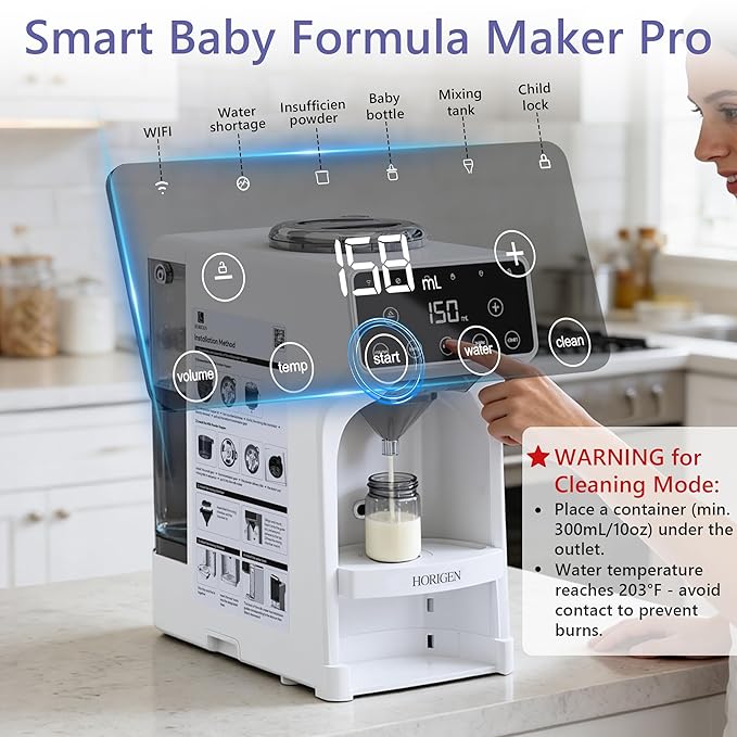 Horigen Baby Formula Dispenser Formula Maker - Advanced WiFi Bottle Maker Formula Machine with Automatic Mix & Clean, Instant Warm Water, Fast Milk Make with Accurate Dispensing & Temperature Control