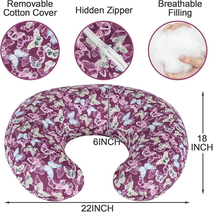 x-vesolje Nursing Pillow, Breastfeeding Pillow with Removable Cover, Ergonomic Breast Feeding Pillow, Baby Feeding Support Pillow for Mom Easier Breastfeeding- Original Size/Butterfly