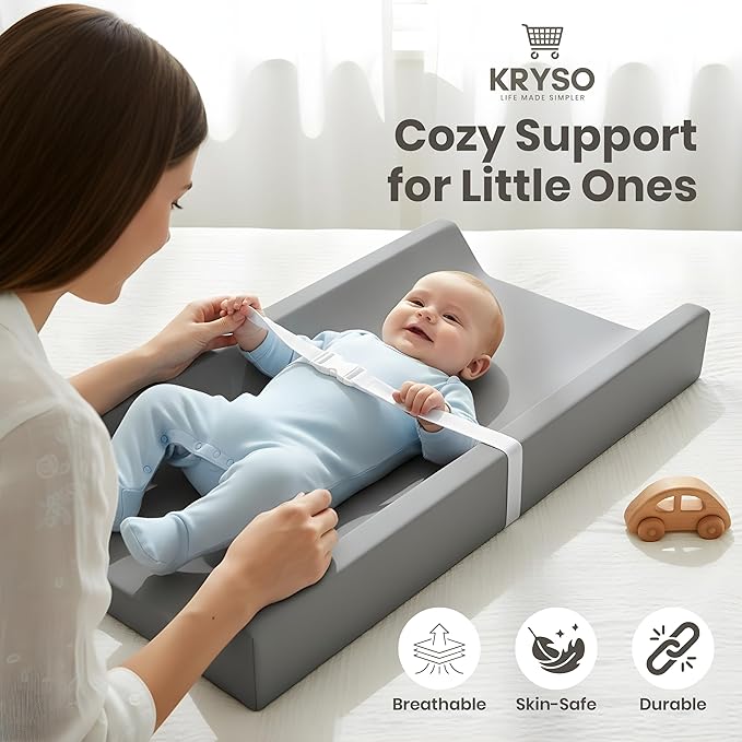 KRYSO Baby Changing Pad – Soft Vegan Leather Changing Pad, Waterproof and Wipeable Diaper Changing Mat, Easy-to-Clean Baby Mat for Newborns and Toddlers (Light Gray)