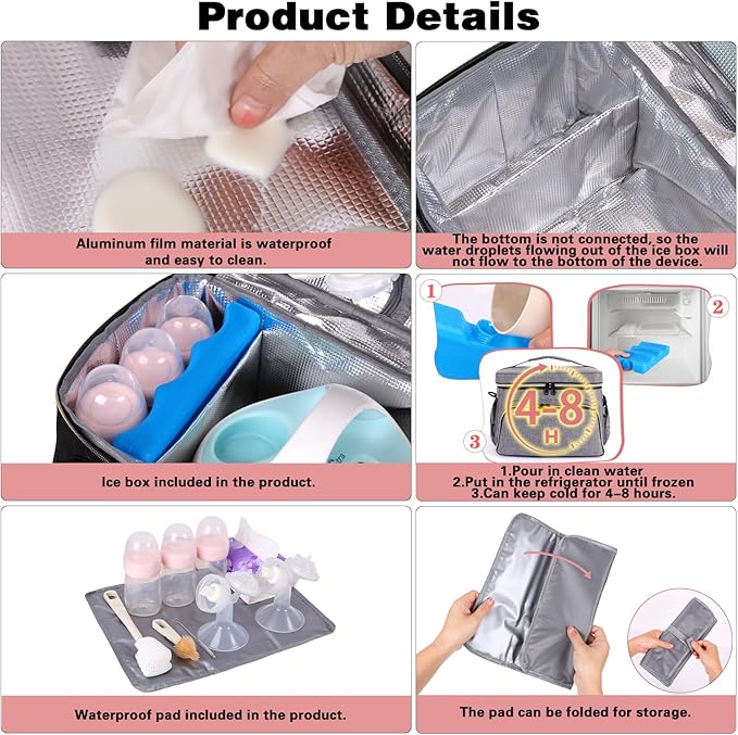 Breast Pump Bag Fit for Spectra S1 and S2, Pumping Bag with Breastmilk Ice Pack & Waterproof Mat, Perfect for Working Moms and Travel