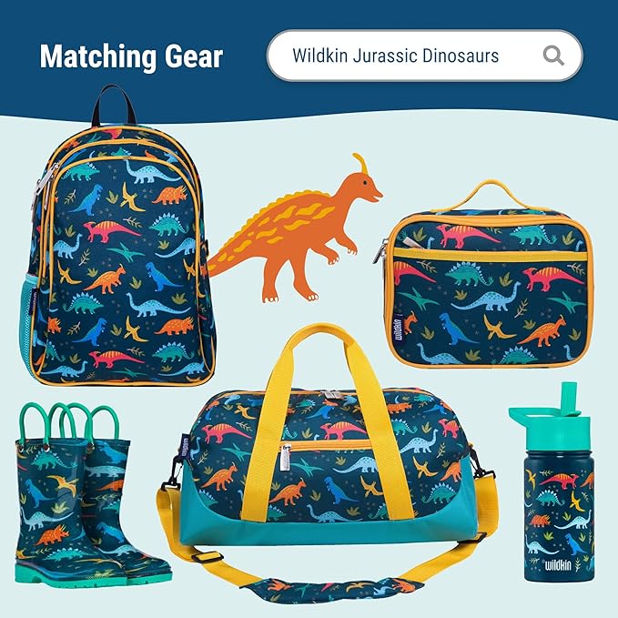 Wildkin Wet Bag Set for Boys, & Girls – Durable Zipper with Snap Loop Handle, Reusable Water-Resistant Bags for Beach, Pool, Travel & Gym - Jurassic Dinosaurs