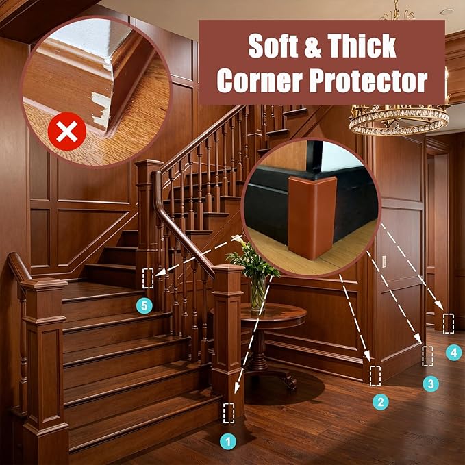 Self Adhesive Baseboard Corner Blocks, Thickened Rubber Corners Protectors Guards Trim for Wall,Furniture, Edge(Brown, 4PCS)