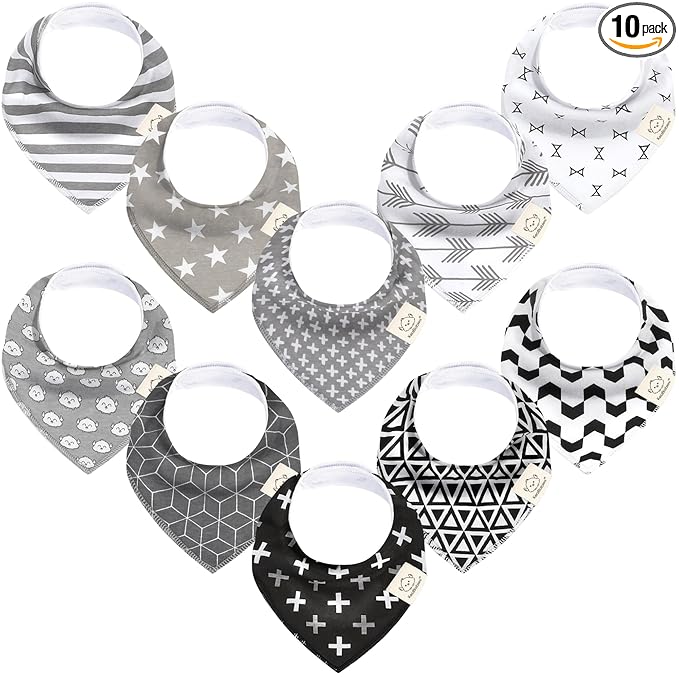 KeaBabies 10-Pack Organic Baby Bandana Bibs for Girls - Super Absorbent Triangle Baby Bibs for Drooling and Teething Infant, 100% Cotton Extra Soft for Newborn, Infant 0-36 Months (MONOS)