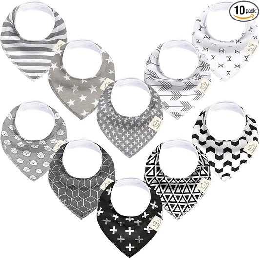KeaBabies 10-Pack Organic Baby Bandana Bibs for Girls - Super Absorbent Triangle Baby Bibs for Drooling and Teething Infant, 100% Cotton Extra Soft for Newborn, Infant 0-36 Months (MONOS)