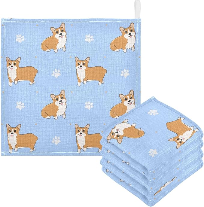 vvfelixl Baby Muslin Washcloths Corgi Paws Baby Burp Cloths Cotton Baby Face Towel for Newborn Infants Boys Girls Soft and Absorbent 11.8 X 11.8 in, 3 Pack