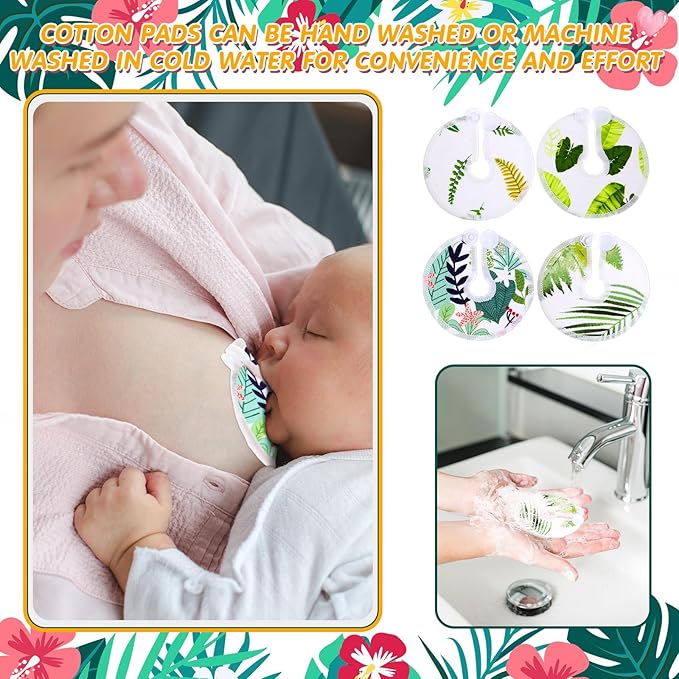 Threlaco 48 Pcs Gtube Button Covers Feeding Tube Pads Holder Abdominal Reusable Accessories Peg Tube Soft Absorbent Breast Feeding Pads Breastfeeding Support Nursing Care Stay Dry(Green Leaf)