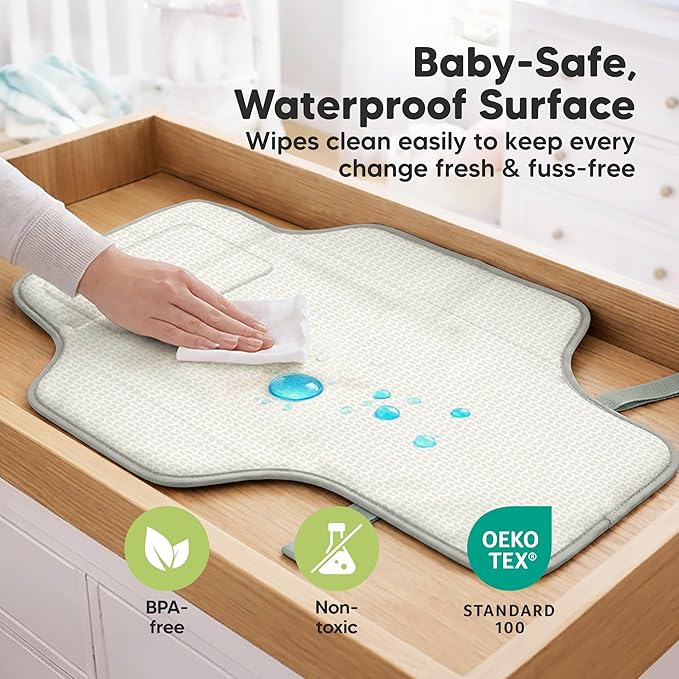KeaBabies Portable Changing Pad for Baby, Travel – 26 x 21 Wipeable, Waterproof, Foldable Baby Diaper Changing Mat for Diaper Bag, Caddy, Car, Bed, Newborn, Compact Changer Mat Station (Acacia)