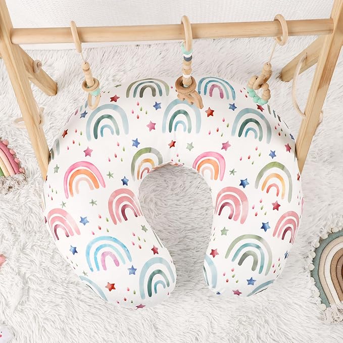 Nursing Pillow Cover, Breastfeeding Pillow Cover for Baby Girls Boys, Soft Stretchy Nursing Pillowcase for Infant Newborn, Removable Slipcover for Nursing Pillows, RainbowStar(Only Cover)