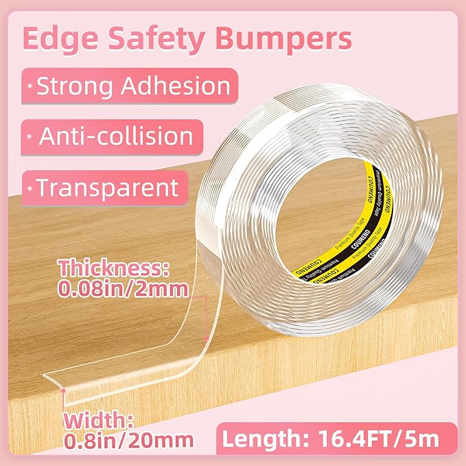 Clear Edge Protector & Corner Guards 4 Packs,0.8in(W) x 16.4FT（L, Baby Proof Corner Protectors for Furniture,Table Bumper for Baby Safety, Sharp Edge Protector for Drawers, Tables, Cabinets