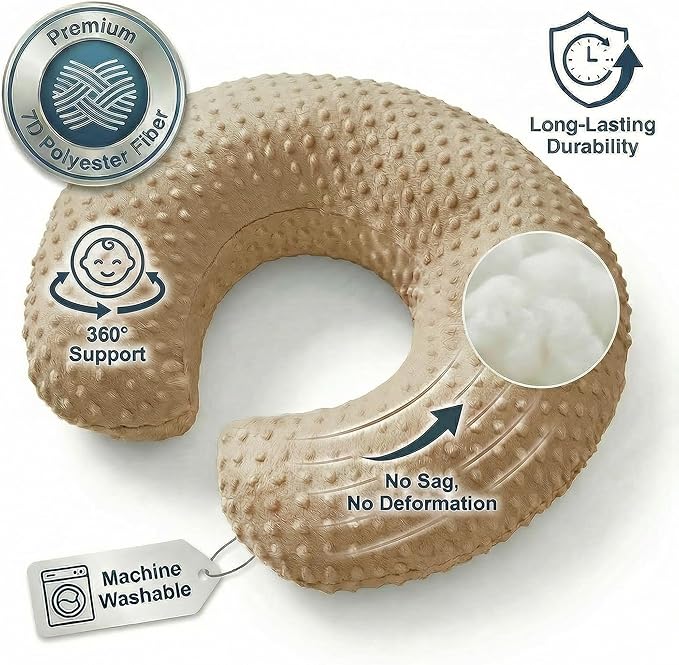 Nursing Pillow, Breastfeeding Pillows with Removable Cover for Mom with Breathable Filling, Ergonomic Baby Feeding Essentials for Bottle and Breastfeeding (Brown)