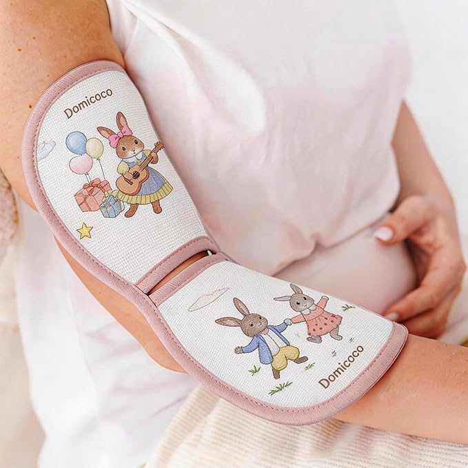 Breathable Cooling Nursing Arm Pad - Natural Tencel Ramie Baby Holding Arm Mat for Newborn, Non-Sticky Sweat Arm Rest Pad for Infant Breastfeeding in Summer, Pink Rabbit Pattern
