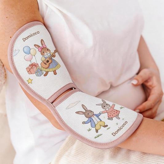 Breathable Cooling Nursing Arm Pad - Natural Tencel Ramie Baby Holding Arm Mat for Newborn, Non-Sticky Sweat Arm Rest Pad for Infant Breastfeeding in Summer, Pink Rabbit Pattern