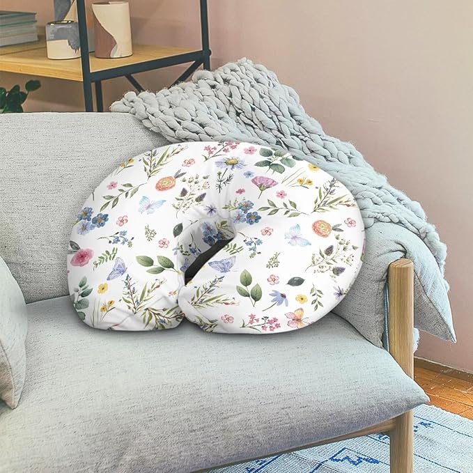 Flower Nursing Pillow Cover for Baby Girls, Breastfeeding Pillow Slipcover Cushion Cover, Soft Fabric Fits Snug On Infant