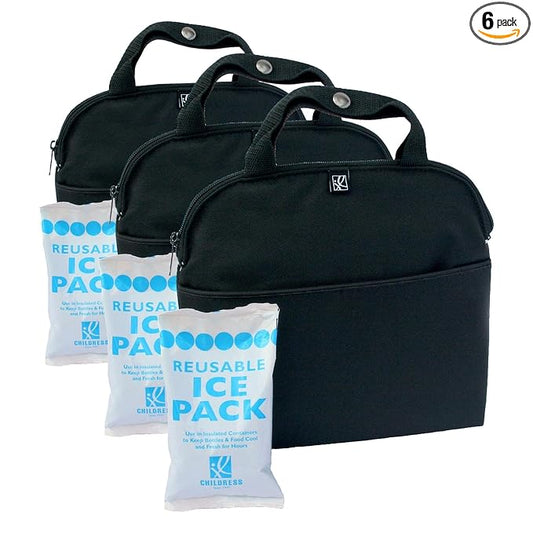 Disney Baby by J.L. Childress TwoCOOL Breastmilk Cooler - Double Baby Bottle & Food Bag - Ice Pack Included - Fits 2-4 Bottles - Insulated & Leak Proof Bottle Bag - Minnie Black (Pack of 3)