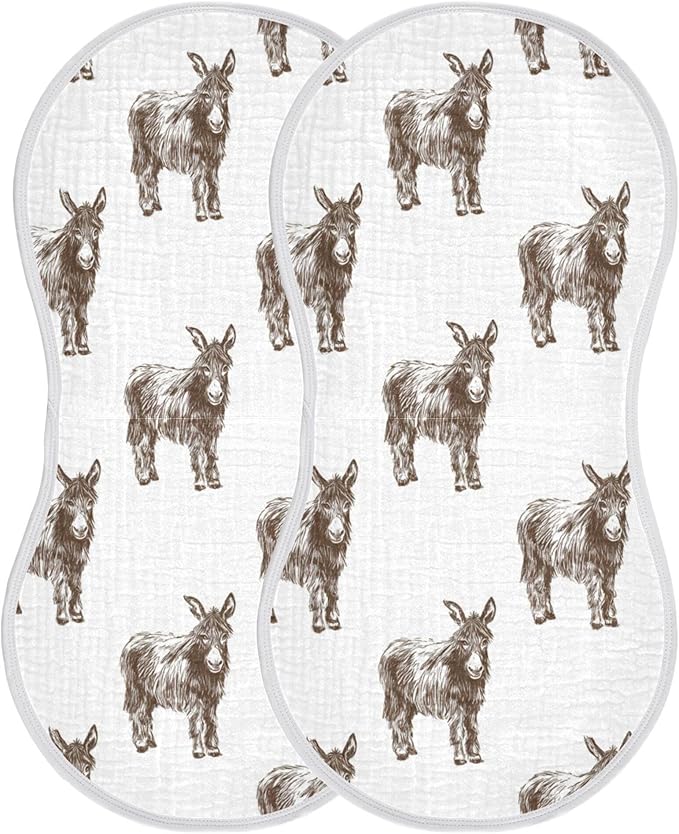 Donkey Vintage Burp Cloths Baby Boys Girls Absorbent Soft Cotton Burping Cloths Rags, 2 Pack