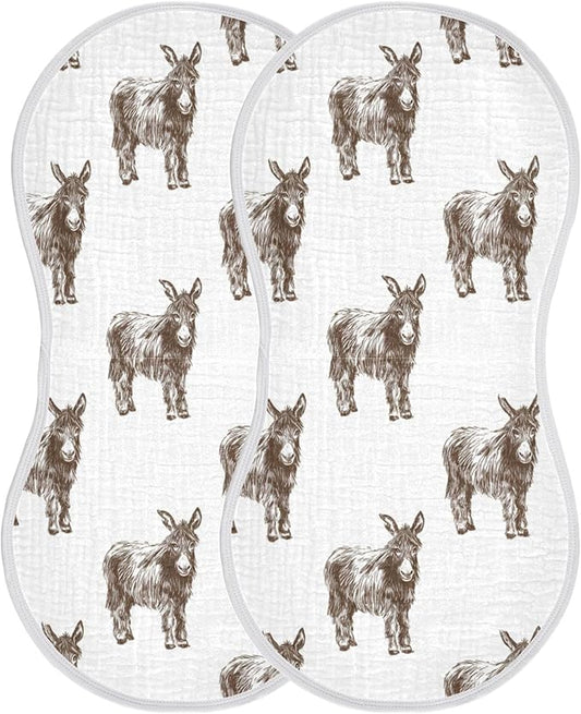 Donkey Vintage Burp Cloths Baby Boys Girls Absorbent Soft Cotton Burping Cloths Rags, 2 Pack