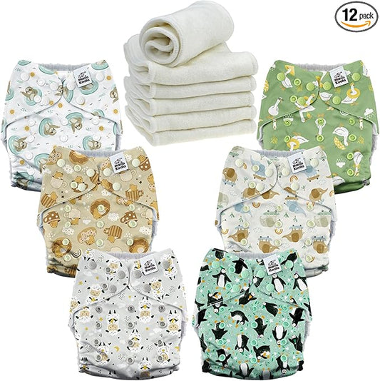 Mama Koala 3.0 Cloth Diapers for Babies, 6 Pack One Size Washable and Reusable Pocket Diapers for Newborns and Toddlers (Happy Animals)