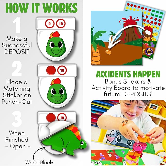 LIL ADVENTS Potty Training Reward System - 14PC Wooden Stacking Blocks with Dinosaur Themed, Montessori Behavior System Advent Calendar for Toddlers 18M+ Boys Girls