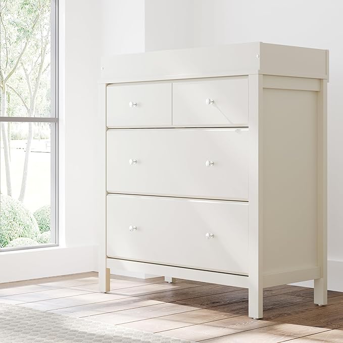 Storkcraft Horizon 3 Drawer Chest with Removable Changing Topper (Frosted Oat) – GREENGUARD Gold Certified Nursery Dresser, Kids’ Storage Chest with Organizer, Durable and Stylish 3-Drawer Design