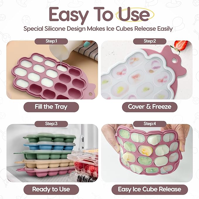 O’doe Baby Food Freezer Trays | BPA-Free, Food-Grade Silicone Freezer Molds with 2 Trays(18 Holes) | Silicone Freezer Trays with Lid and Baby Food Freezer Tray for Baby Food Storage Containers Freezer