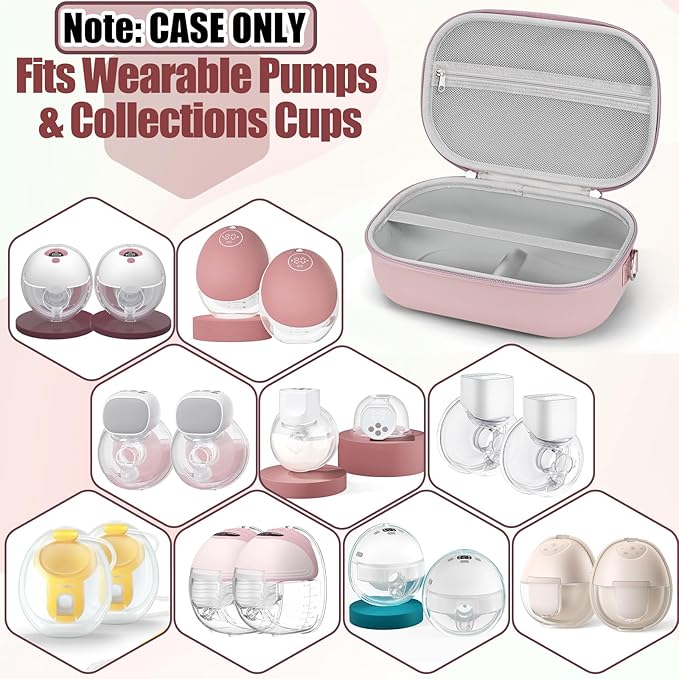 Wearable Breast Pump Bag for Hands-Free Breast Pumps, Hard Breast Pump Case for Momcozy/Willow/eufy/Security/Medela and More, Storage Bag for Pumping Travel Bag/Diaper Bag/Handbag (Pink)