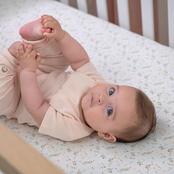 Fitted Crib Sheets for Girls, 2 Pieces 52"x28" 100% Cotton Crib Mattress Sheet, Absorbent Baby and Toddler Bed Sheets, Mattress Cover Oeko-TEX Cribs Sheet Set, Pink Floral Girl Nursery Gift Set